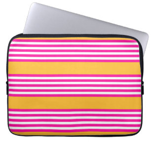 Fuchsia and yellow five stripes pattern laptop sleeve