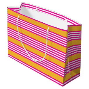 Fuchsia and yellow five stripes pattern large gift bag