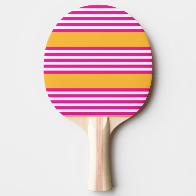 Fuchsia and yellow five stripes pattern ping pong paddle (Front)