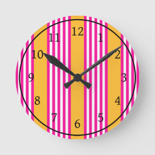 Fuchsia and yellow five stripes pattern round clock