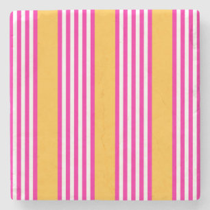 Fuchsia and yellow five stripes pattern stone coaster