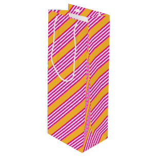Fuchsia and yellow five stripes pattern wine gift bag