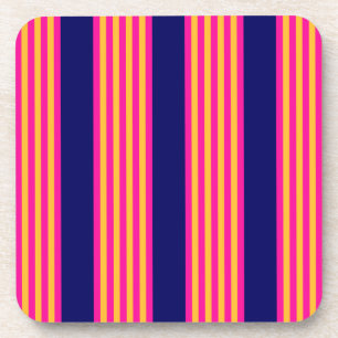 Fuchsia and yellow stripes with navy blue coaster