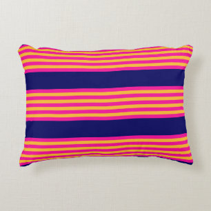 Fuchsia and yellow stripes with navy blue decorative cushion