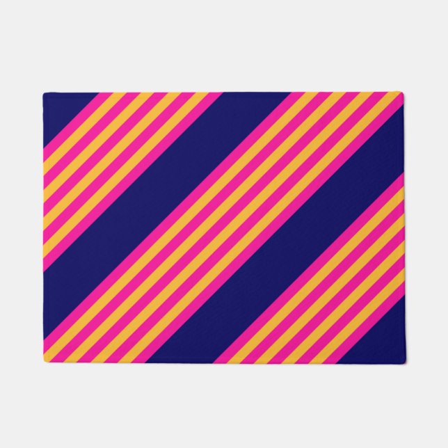 Fuchsia and yellow stripes with navy blue doormat (Front)
