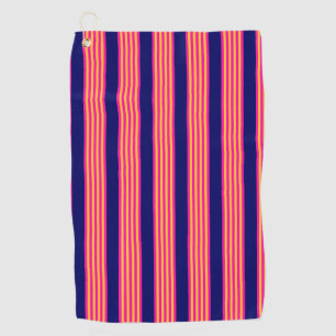 Fuchsia and yellow stripes with navy blue golf towel