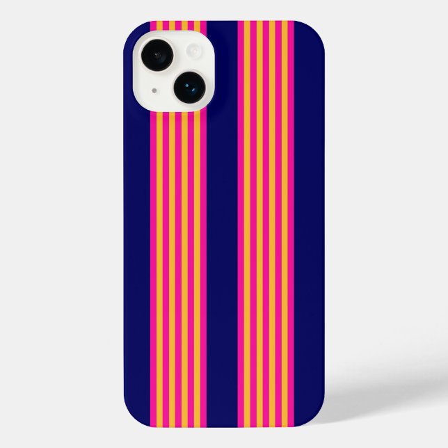 Fuchsia and yellow stripes with navy blue iPhone case (Back)