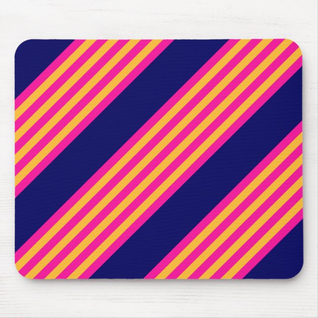 Fuchsia and yellow stripes with navy blue mouse pad (Front)