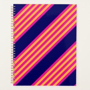 Fuchsia and yellow stripes with navy blue planner