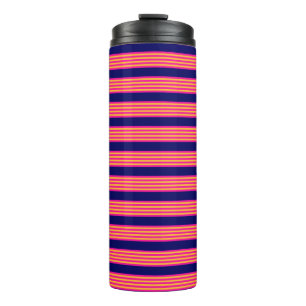 Fuchsia and yellow stripes with navy blue thermal tumbler