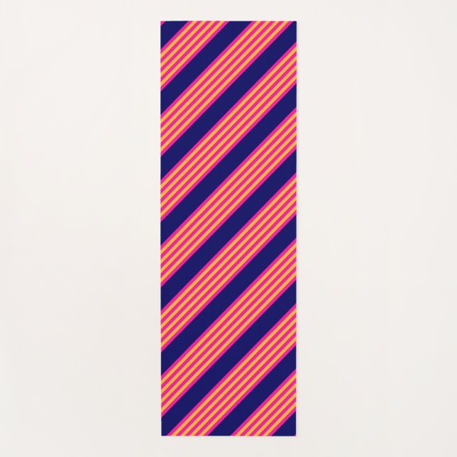 Fuchsia and yellow stripes with navy blue yoga mat (Front)