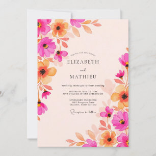 Fuchsia Apricot Radiant Watercolor Wedding Invitation