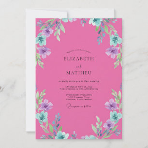 Fuchsia Aqua Wildflower Wedding Invitation