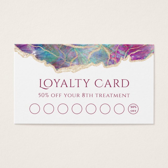 Fuchsia aquamarine opal design loyalty card (Front)
