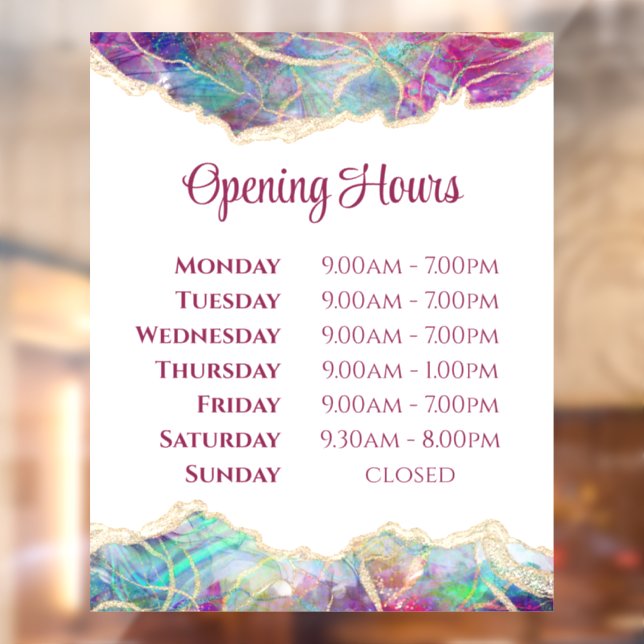Fuchsia Aquamarine Opal Design Opening Hours (Sheet 2)