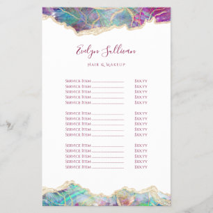 Fuchsia aquamarine opal design price list flyer