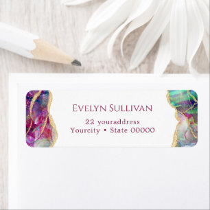 Fuchsia aquamarine opal return address label