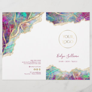 Fuchsia aquamarine opal service menu brochure