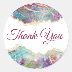 Fuchsia Aquamarine Opal Thank you Classic Round Sticker