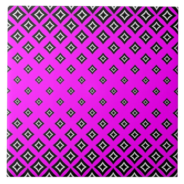 Fuchsia Background and Geometric Square Pattern Ceramic Tile (Front)