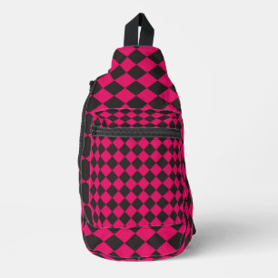 Fuchsia Black Chequered Diamond Pattern Sling Bag