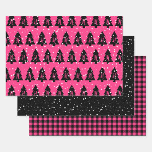 Fuchsia & Black Monogram Wrapping Paper Sheet