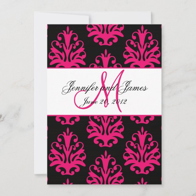Fuchsia Black Paisley Wedding Save the Date (Front)