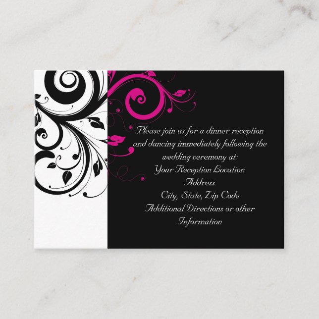 Fuchsia Black Reverse Swirl Reception and Map Card (Front)