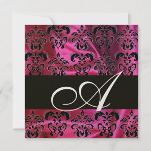 FUCHSIA  BLACK  SILK DAMASK MONOGRAM , Champagne Invitation