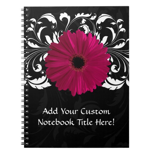 Fuchsia, Black/White Gerbera Daisy Notebook (Front)