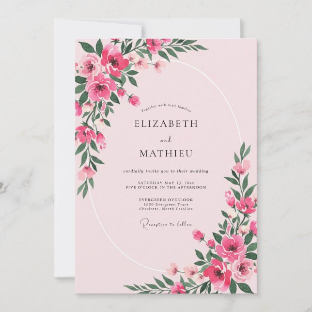 Fuchsia Blossom Wedding Invitation (Front)