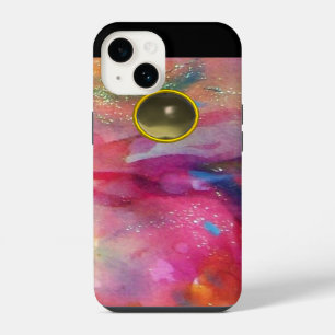 FUCHSIA BLUE PINK ABSTRACT Grey Agate Gemstone iPhone Case