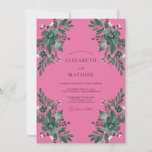 Fuchsia Botanical Watercolor Wedding Invitation