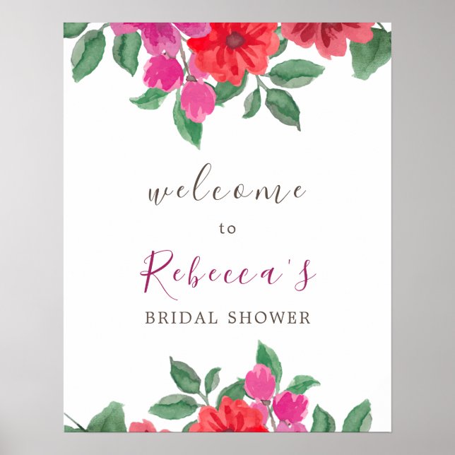 Fuchsia Bridal Shower Welcome Sign Poster (Front)
