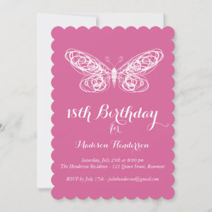 Fuchsia Butterfly 18th Birthday Invitation