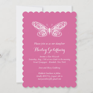 Fuchsia Butterfly Bat Mitzvah Invitation