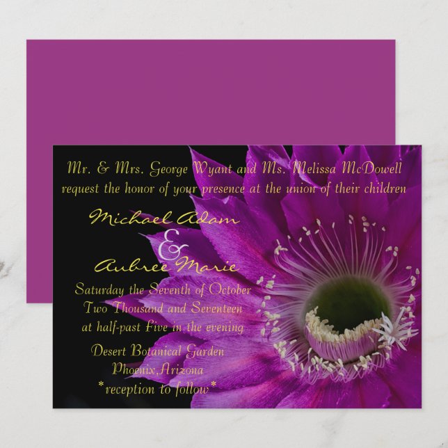 Fuchsia Cactus flower invite (Front/Back)
