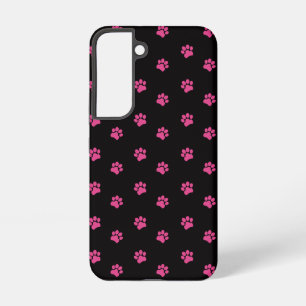  Fuchsia Cat Paw Pattern on Black Background Samsung Galaxy Case