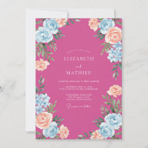 Fuchsia Cerulean Bloom Wedding Invitation