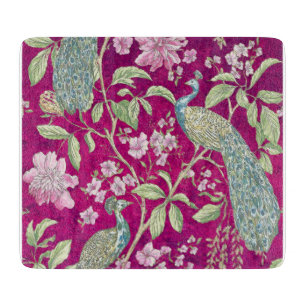 Fuchsia Chinoiserie peacock floral Cutting Board