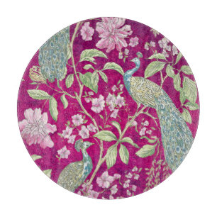 Fuchsia Chinoiserie peacock floral Cutting Board