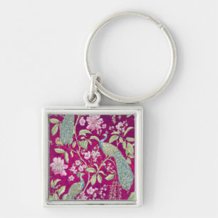 Fuchsia Chinoiserie peacock floral Key Ring