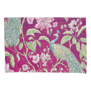Fuchsia Chinoiserie peacock floral Pillowcase