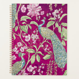 Fuchsia Chinoiserie peacock floral  Planner