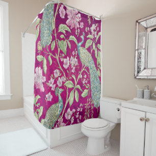 Fuchsia Chinoiserie peacock floral  Shower Curtain