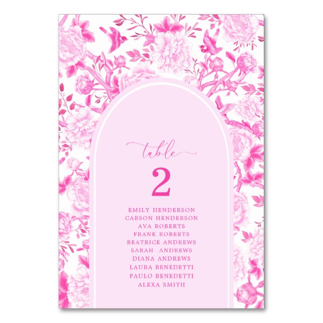 Fuchsia Chinoiserie Seating Chart Table Number (Front)