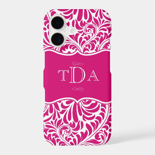 Fuchsia Color Damask Pattern Design Monogrammed Ca (Back)