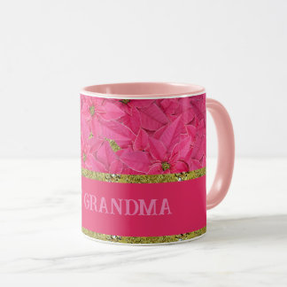 Fuchsia coloured poinsettias, custom christmas  mug
