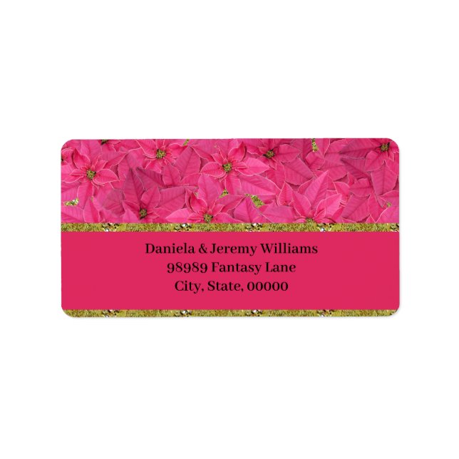 Fuchsia coloured poinsettias, custom label (Front)