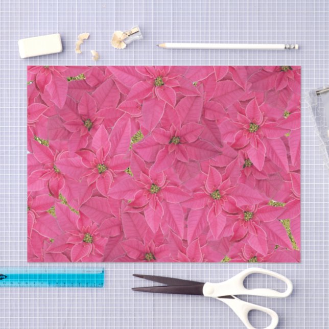 Fuchsia coloured poinsettias, floral pattern tissue paper (Craft)